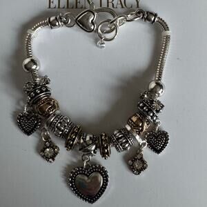 Brand New Ellen Tracy Antique Silver Tone Charm Bracelet